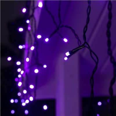 Гирлянда «Бахрома» 3 × 0.6 м, IP44, УМС, тёмная нить, 160 LED, свечение фиолетовое, 220 В