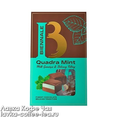 конфеты глазированные Biennale Quadra Mint, мятная начинка, джандуйя, молочный шоколад 160 г.