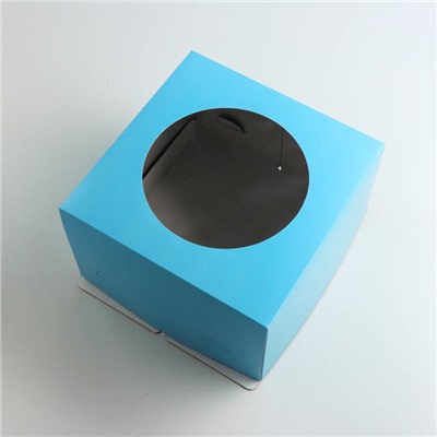 Кондитерская коробка с окном, голубой, 30 х 30 х 19 см