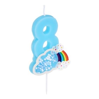 FNtastic Свеча для торта - цифра, с декором, 8 см, цвет голубой, парафин, пластик, (0-9)