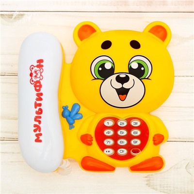 Телефон стационарный «Мишка», русская озвучка, работает от батареек, цвет оранжевый, в пакете