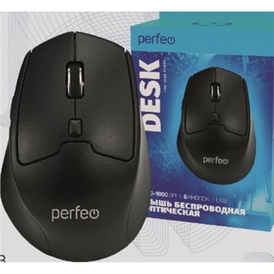 Мышь PERFEO беспров. оптич. "DESK", 6 кн, DPI 800-1600, USB, черн. PF_B3405 Perfeo