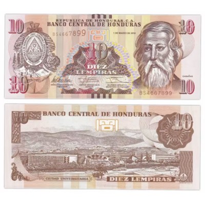 Банкнота 10 лемпир 2012 года, Гондурас UNC