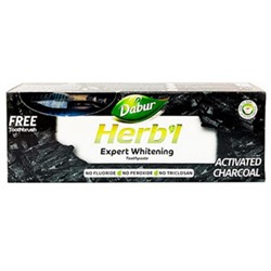 Зубная паста c активированным углем Дабур + зубная щётка (Dabur Herb'l Activated Charcoal) 150 гр.