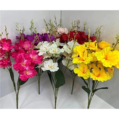 Цветы искусственные декоративные Гладиолусы + побеги 5 веток 20 цветков 55 см