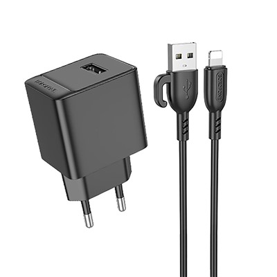Адаптер Сетевой с кабелем Borofone BAS11A Erudite USB 2,1A/10,5W (USB/Lightning) (black)