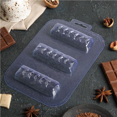 Форма для шоколада и конфет «Батончик классический», 21×14 см, 3 ячейки (9×3×1,6 см), цвет прозрачный