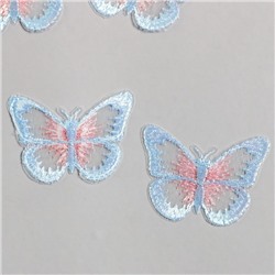 Декор для творчества текстиль вышивка "Бабочка голубо-розовая" 4,3х5,5 см