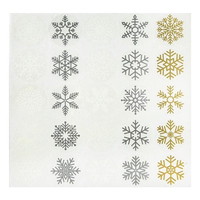 Набор наклеек "Снежинки" 25 наклеек в наборе, белые, золото, серебро, 4х4 см