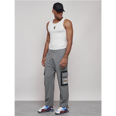 Широкие спортивные брюки трикотажные мужские серого цвета 12908Sr
