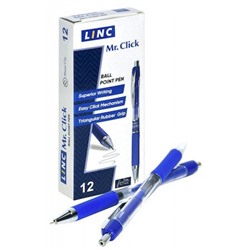 Ручка автоматическая шариковая 0.7мм "Mr. Click" синяя, грип игольчатый наконечник 4013 LINC