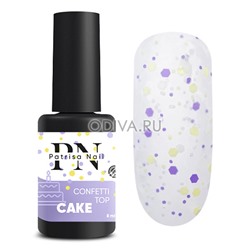 Patrisa nail, Confetti Top - матовый топ с цветными шестигранниками (Cake), 8 мл