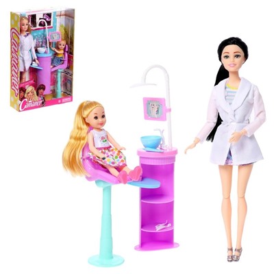Кукла-модель шарнирная «Стоматолог Виктория» с малышом и аксессуарами, брюнетка 7797354