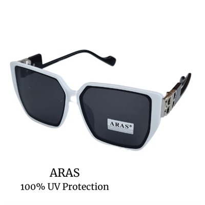 Очки солнцезащитные женские ARAS, белые с черными дужками, 8890 С4, арт. 129.058