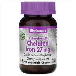Bluebonnet Nutrition, Хелатное железо усиленного действия, 27 мг, 90 растительных капсул