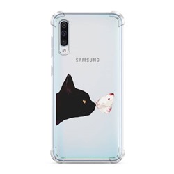 Противоударный силиконовый чехол Черный кот и бабочка на Samsung Galaxy A50