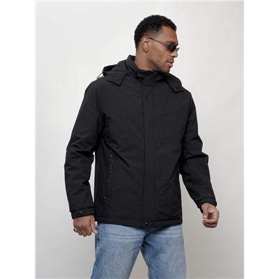 Куртка молодежная мужская весенняя с капюшоном черного цвета 7307Ch