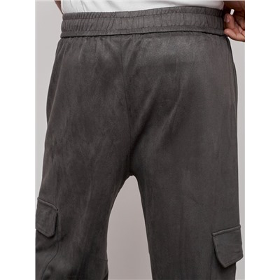 Спортивные мужские штаны из бархатного трикотажа серого цвета 12929Sr