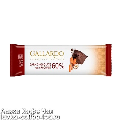 шоколад Gallardo тёмный 60% с грильяжем 23 г.*24 шт.