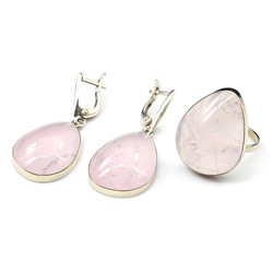 Кольцо и серьги с розовым кварцем, размер-18,5