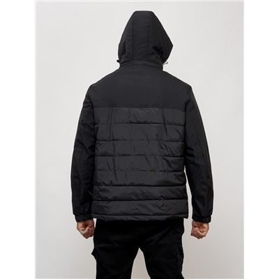 Куртка молодежная мужская весенняя с капюшоном черного цвета 7306Ch