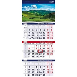 Календарь квартальный 2025 г. 1 спираль  ЭКОНОМ "Зеленые долины" 3-х бл.с бегунком, 2-х цв. блок (086236) 31464 Хатбер