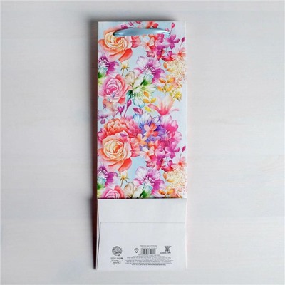 Пакет ламинированный под бутылку «Цветы и бабочки», 13 × 36 × 10 см