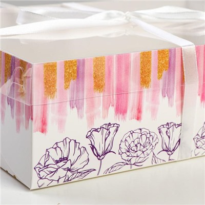 Коробка на 6 капкейков «Flower patterns», 23 × 16 × 7.5 см