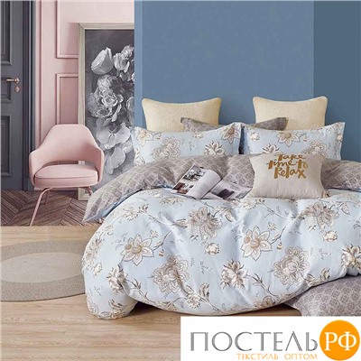 BB 1633S DOUBLE_7 28P Постельное бельё Комплект Сатин (Хлопок 100%) (Голубой, Серый)