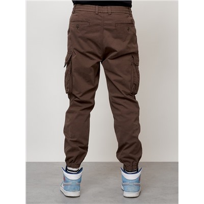Джинсы карго мужские с накладными карманами коричневого цвета 2427K