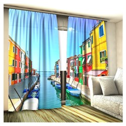 Фототюль 3D Канал Цветных Домов (вуаль)