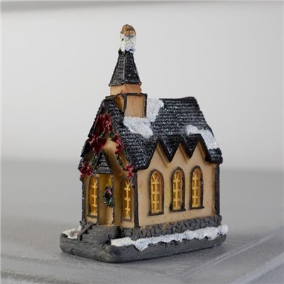 Светодиодная фигура «Дом с башней» 12.5× 19 × 9 см, керамика, батарейки AG13х2, свечение тёплое белое