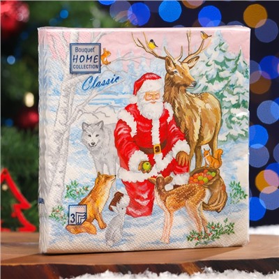 Салфетки бумажные  Home Classic "Дед Мороз и лесные друзья", 3 слоя, 20 листов