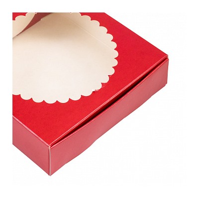 Коробка для печенья 12*12*3 см, красная с окном