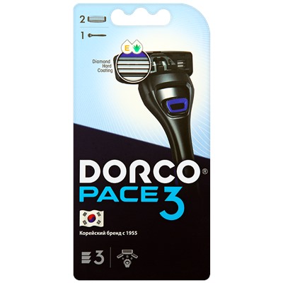 Станок для бритья DORCO PACE-3 (+ 2 кассеты), система с 3 лезвиями (аналог Жиллетт Mach-3), TRA1000