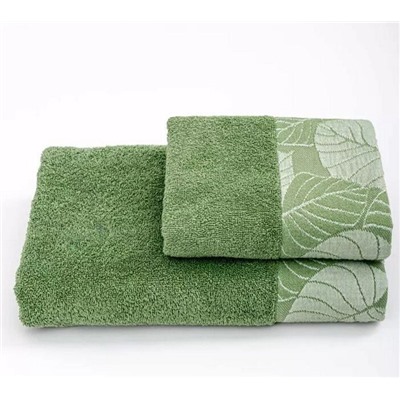 Махровое полотенце "ECO-Life Flora"- зеленый 70*130 см. хлопок 100%