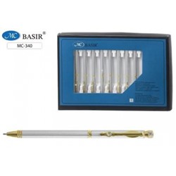 Ручка шариковая поворотная, металл. корпус, серебро-золото, со стразами МС-340 Basir
