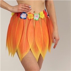 Гавайская юбка «Листики и цветочки» 36 см, цвет оранжевый 5274019