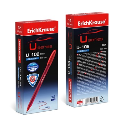 Ручка шариковая ErichKrause U-108 Original Stick, узел 1.0 мм, чернила красные