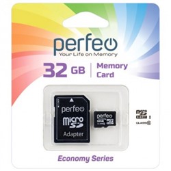 Карта памяти High-Capacity micro SD  32 Gb (class 10) c адаптером economy series PF32GMCSH10AES Perfeo