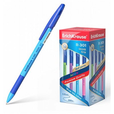 Ручка шариковая R-301 Stick.Grip NEON синяя 0.7мм 42751 ErichKrause