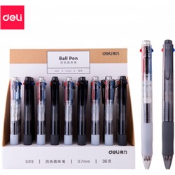 Ручка шариковая автоматическая  4-х цветная S313 ассорти 0.7мм (1808253) Deli