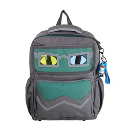Рюкзак подростковый 40x30x14,5см, 1 отд., 4 карм., аппликации в форме лица, ножки, ПЭ, серый/зеленый