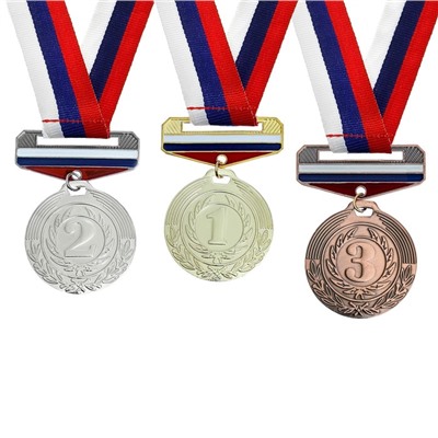 Медаль призовая с колодкой триколор, 1 место, золото, d=4 см