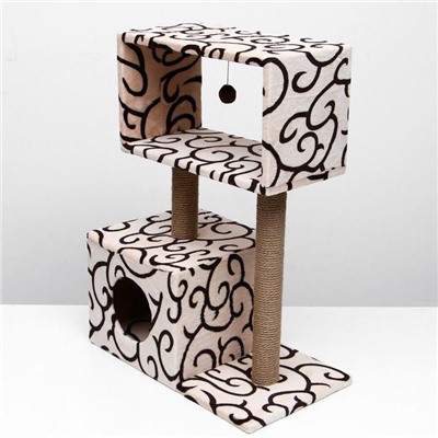 Домик-когтеточка "Куб" с мезонином и игрушкой, 60 х 35 х 85 см  микс цветов