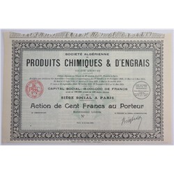 Акция Produits Chimiques & D'Engrais, 100 франков, Франция