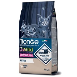 Сухой корм Monge Cat BWild LOW GRAIN Kitten для котят, низкозерновой, из мяса гуся, 1,5 кг