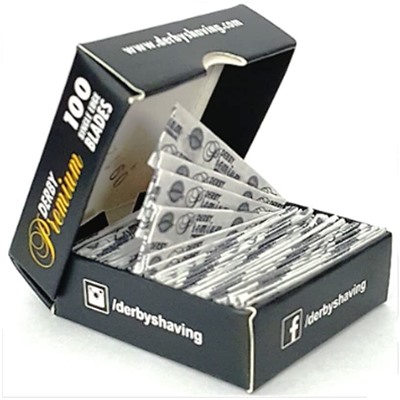 Лезвия для бритья односторонние для шаветок Derby Premium 100шт. в картонном блоке
