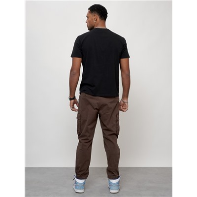 Джинсы карго мужские с накладными карманами коричневого цвета 2421K