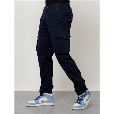 Джинсы карго мужские с накладными карманами темно-синего цвета 2404TS